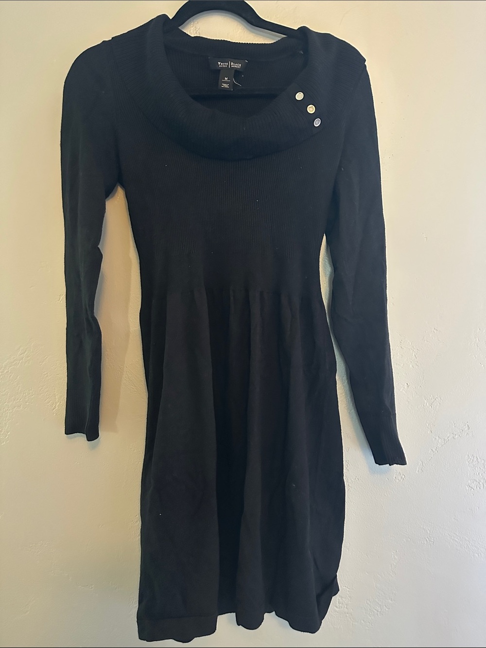 White House Black Market Black Ribbed Knit Dress with Cowl Neck
